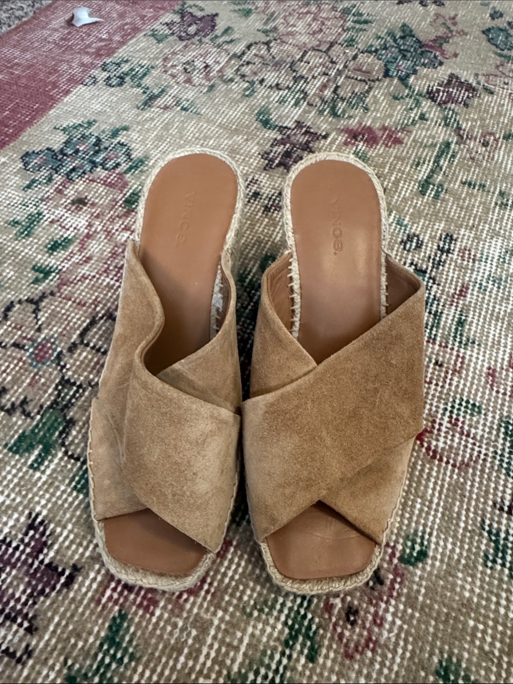 Vince Tan Suede Crisscross Espadrille Mules